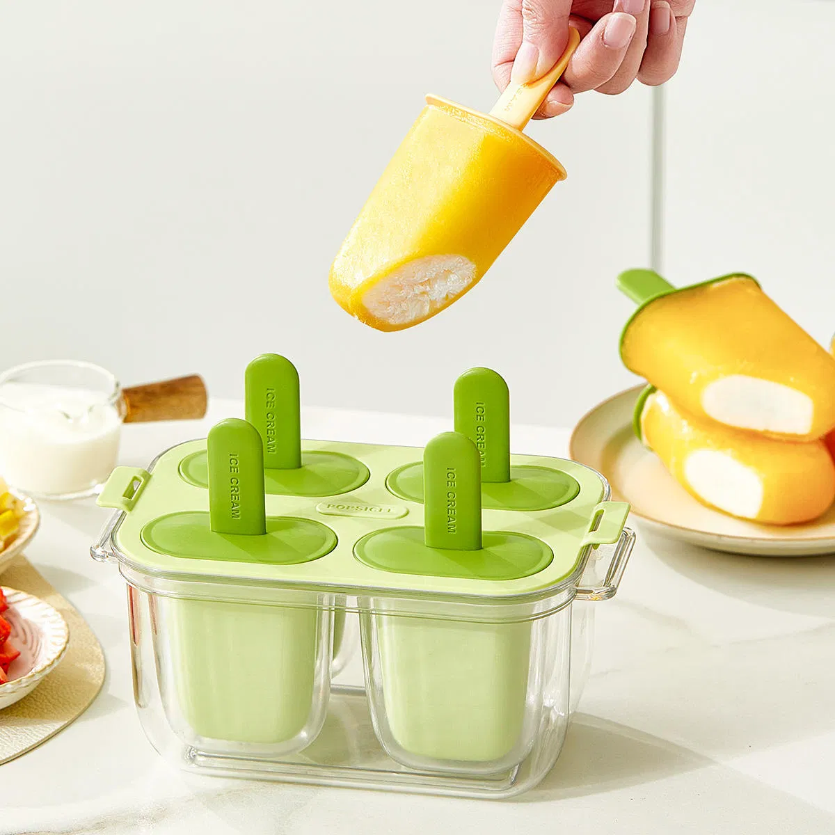 Children's DIY Sandwich Design 4PCS Ice Cream Maker Set Summer Homemade Chocolate Popsicle Mold Reusable