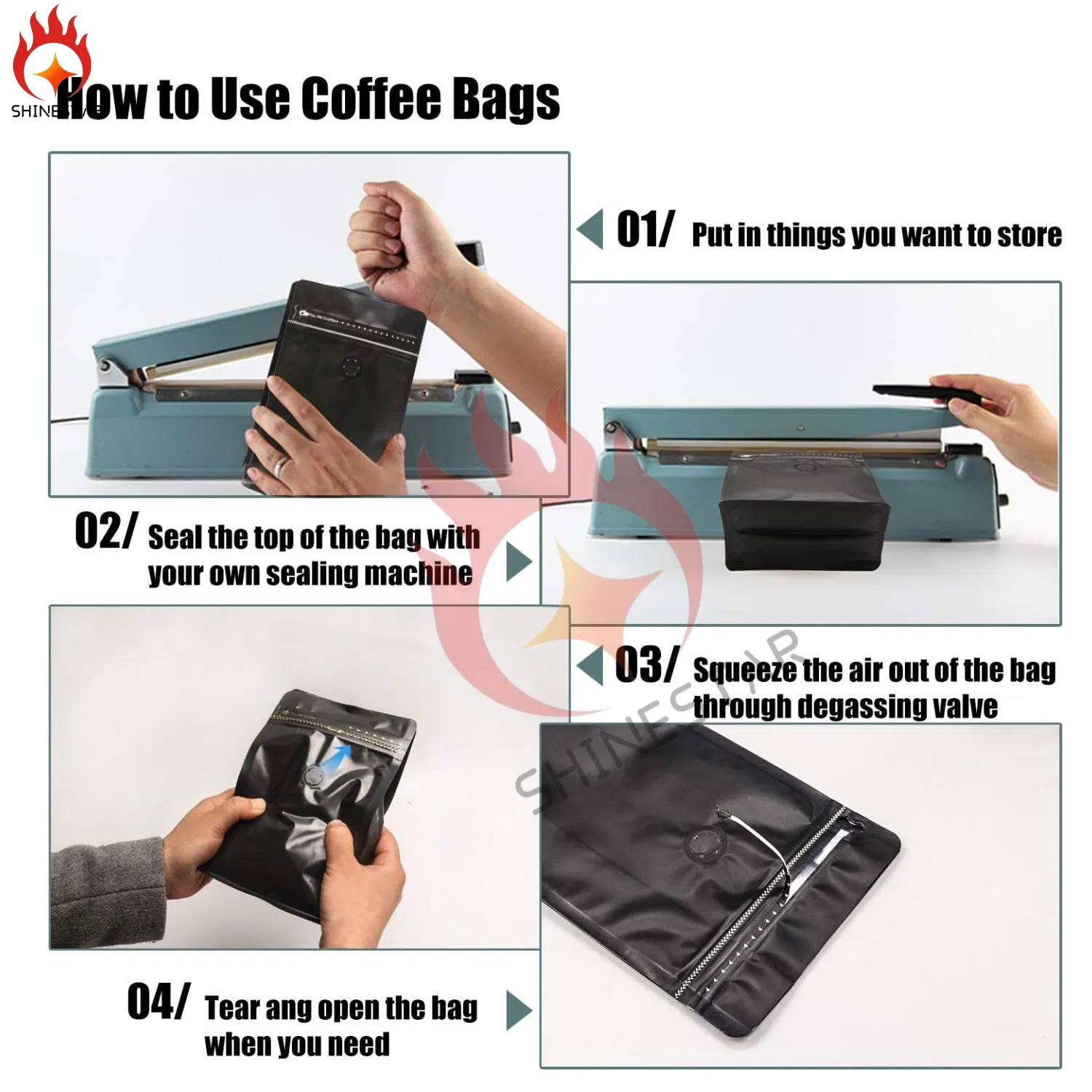 Wholesale Stand up Coffee Pouch with Valve and Zipper - 250g / 500g / 1kg / Custom Logo Black Aluminum Foil Coffee Bags for Beans Powder