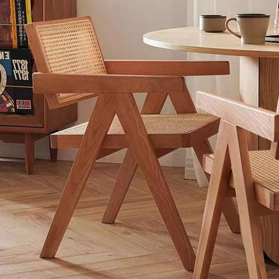 Nordic Countryside-Style Solid Wood Rattan Leisure Chair for Living Room Study Room