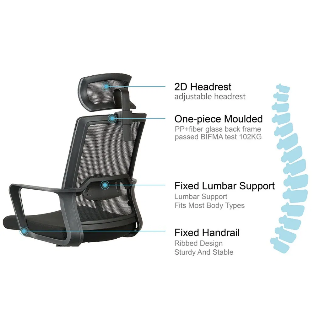 Wholesale Comfortable Ergonomic Office Chair Adjustable Headrest Modern Design Cheap Computer Task Swivel Staff Made Mesh Fabric