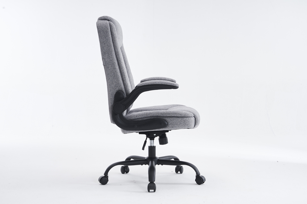 Eclipse Home Executive Chair - Beige/Grey Fabric Design, 4-Point Black Flip Arms, Butterfly Base, Class-3 Gas Lift &amp; Matte Iron Base