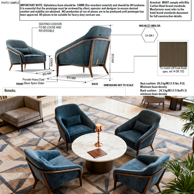 Custom 4-5 Star Luxury Hotel Lobby Furniture Reception Waiting Center Sofa Set