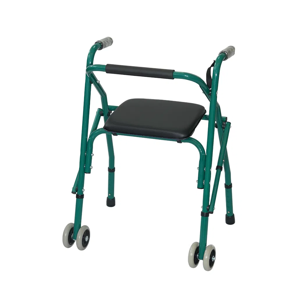 Aluminum Alloy Frame Two Wheel Walkers with Leather Seat
