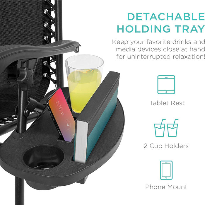 Adjustable Lounge Beach Chair Blue Zero Gravity Chair with Sunshade and Holder