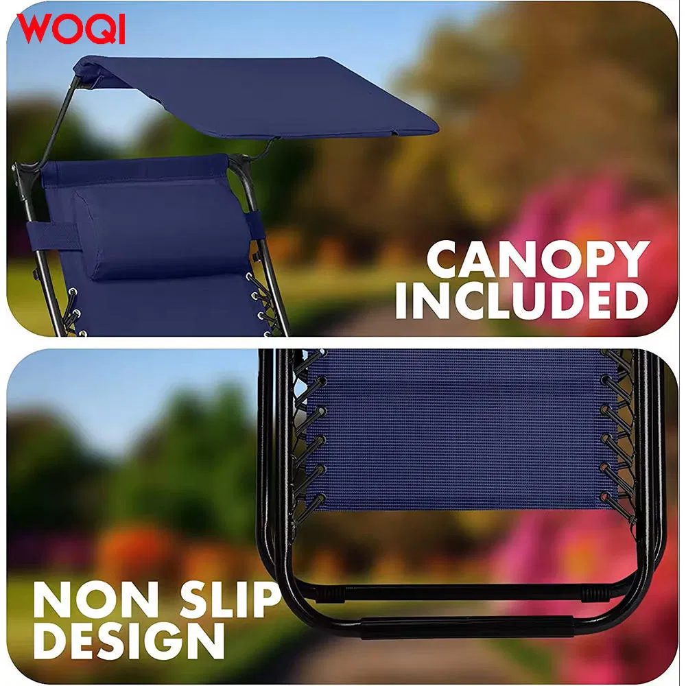 Adjustable Lounge Beach Chair Blue Zero Gravity Chair with Sunshade and Holder