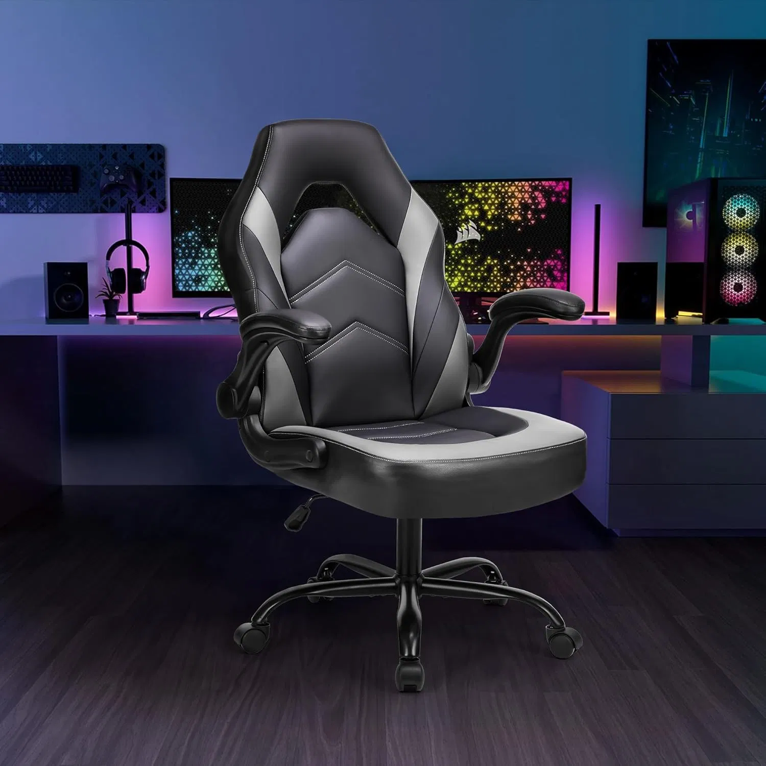 Big and Tall Office Desk Leather Computer Gaming Chair with Adjustable Swivel Task