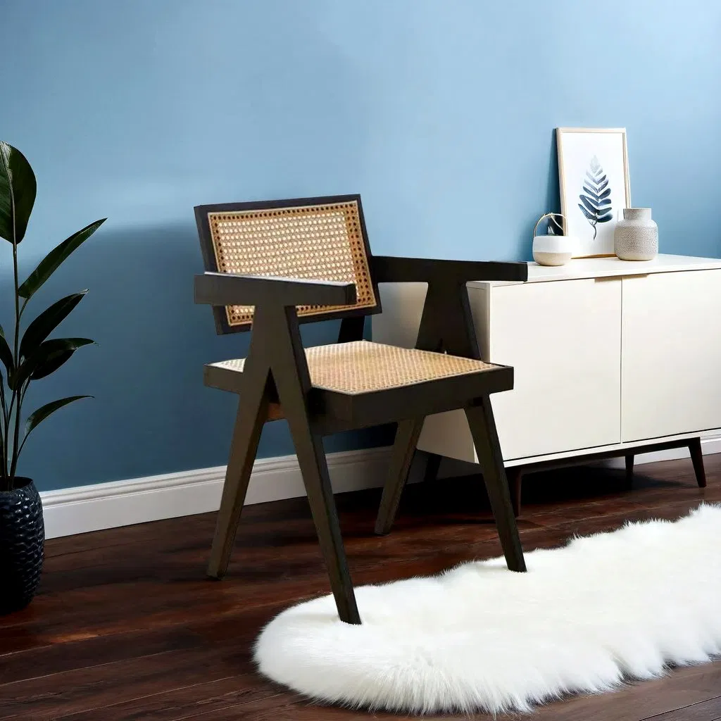 Nordic Countryside-Style Solid Wood Rattan Leisure Chair for Living Room Study Room