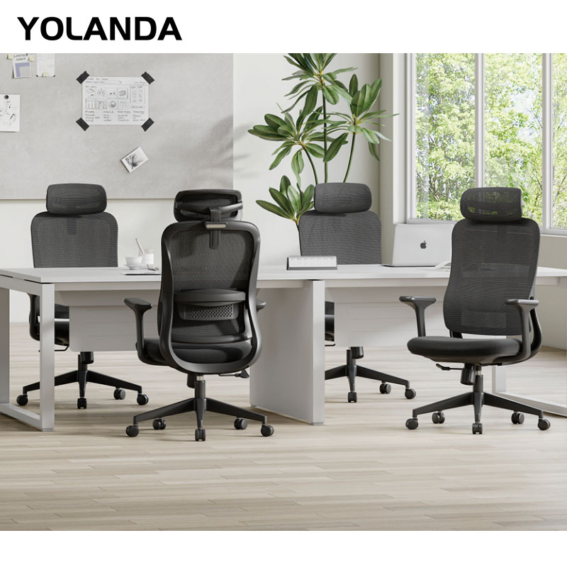 Yolanda Swivel Black Mesh Back Ergonomic Office Chair High Back with Adjustable Headrest for Staff and CEO Work Chair Sillas De Oficina