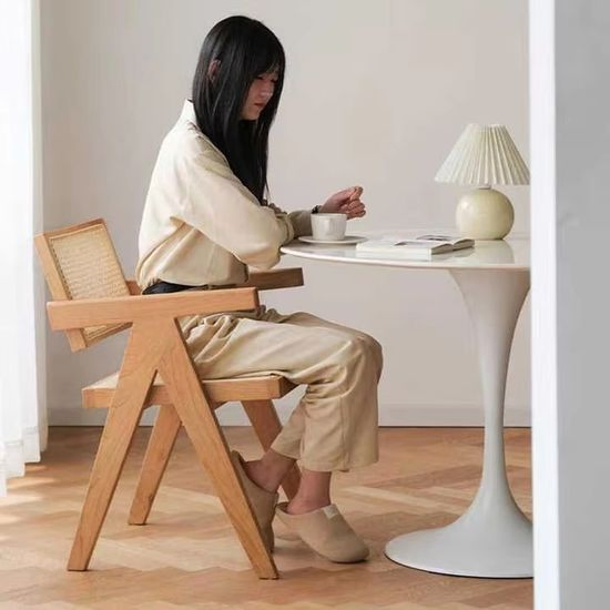 Nordic Countryside-Style Solid Wood Rattan Leisure Chair for Living Room Study Room