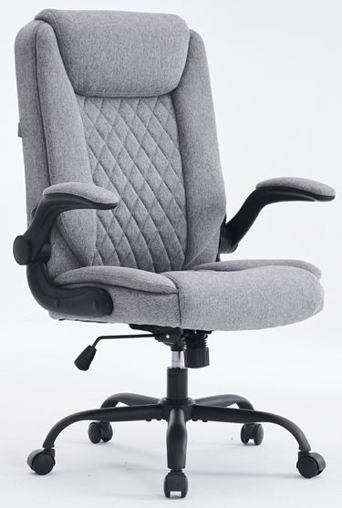 Eclipse Home Executive Chair - Beige/Grey Fabric Design, 4-Point Black Flip Arms, Butterfly Base, Class-3 Gas Lift &amp; Matte Iron Base