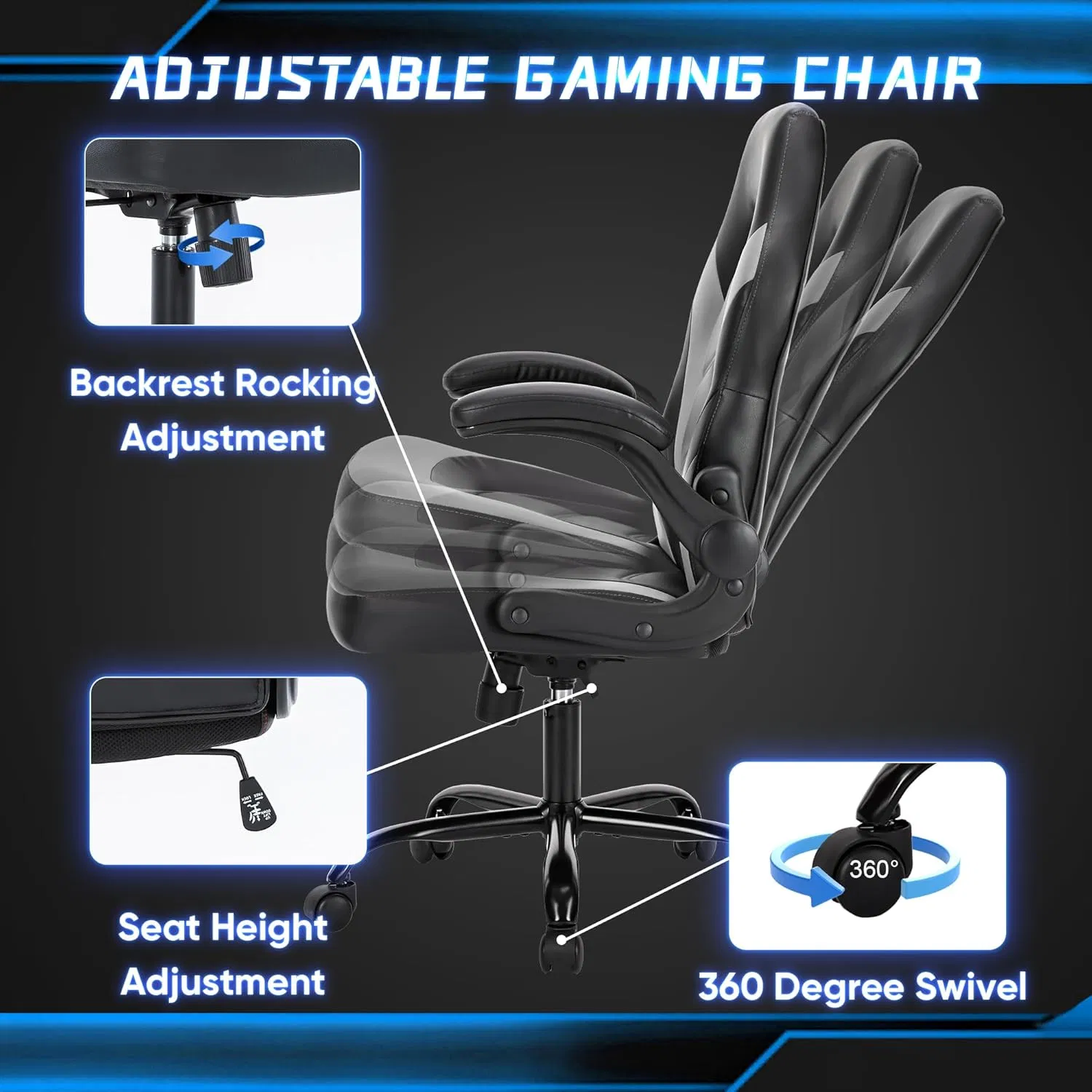 Big and Tall Office Desk Leather Computer Gaming Chair with Adjustable Swivel Task