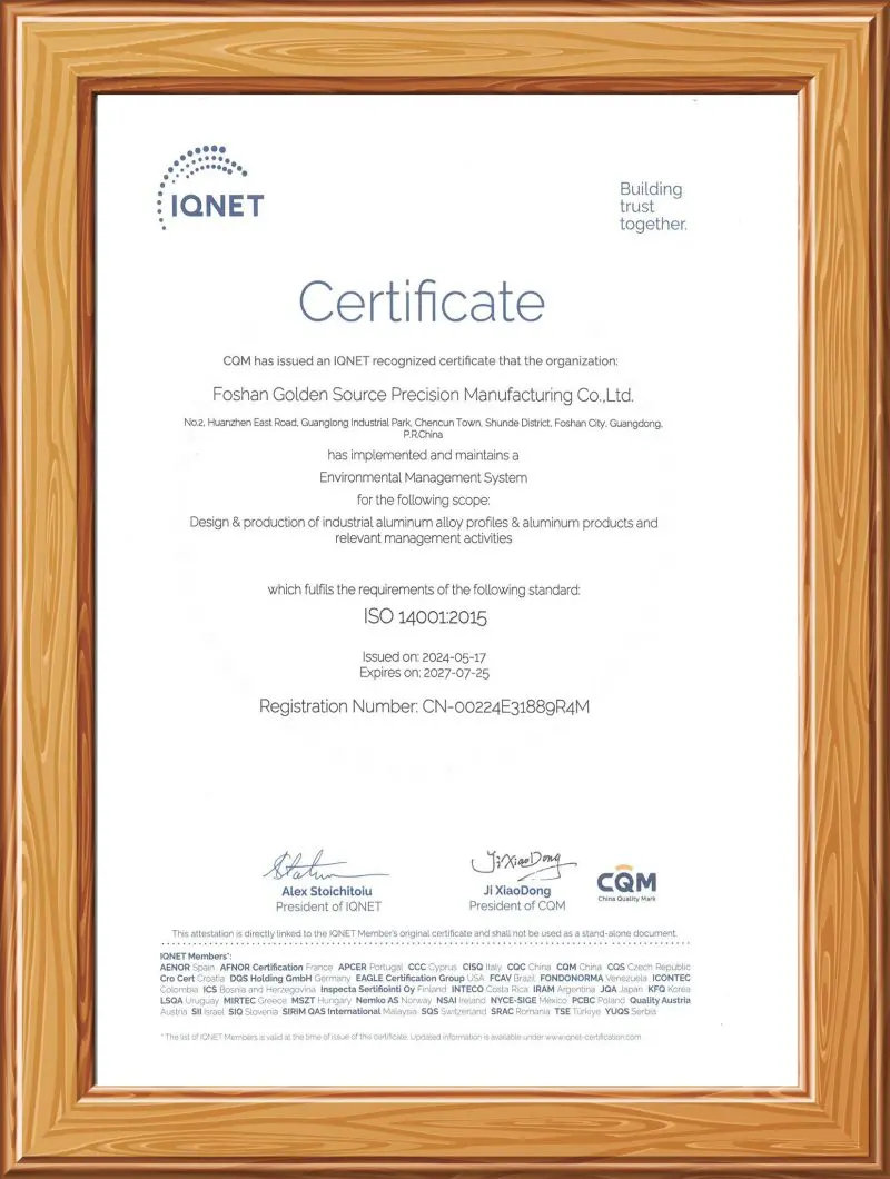Golden Source ISO14001 Environmental Management Certificate