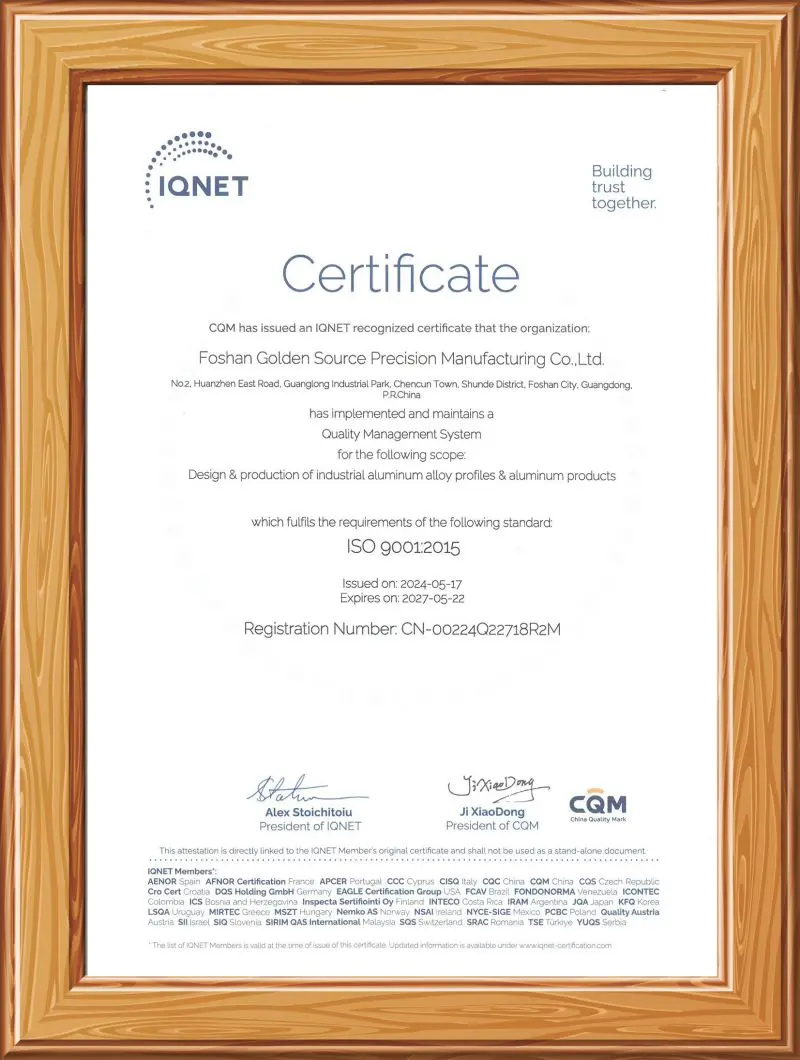 Golden Source ISO9001 Quality Management System Certificate