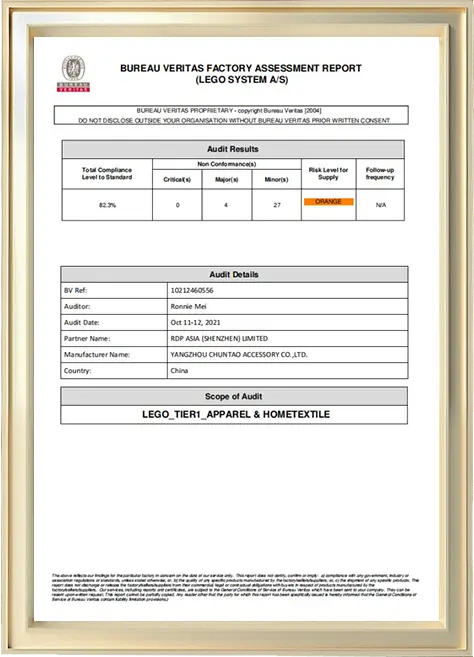 LEGO Authorized Manufacturer Certificate