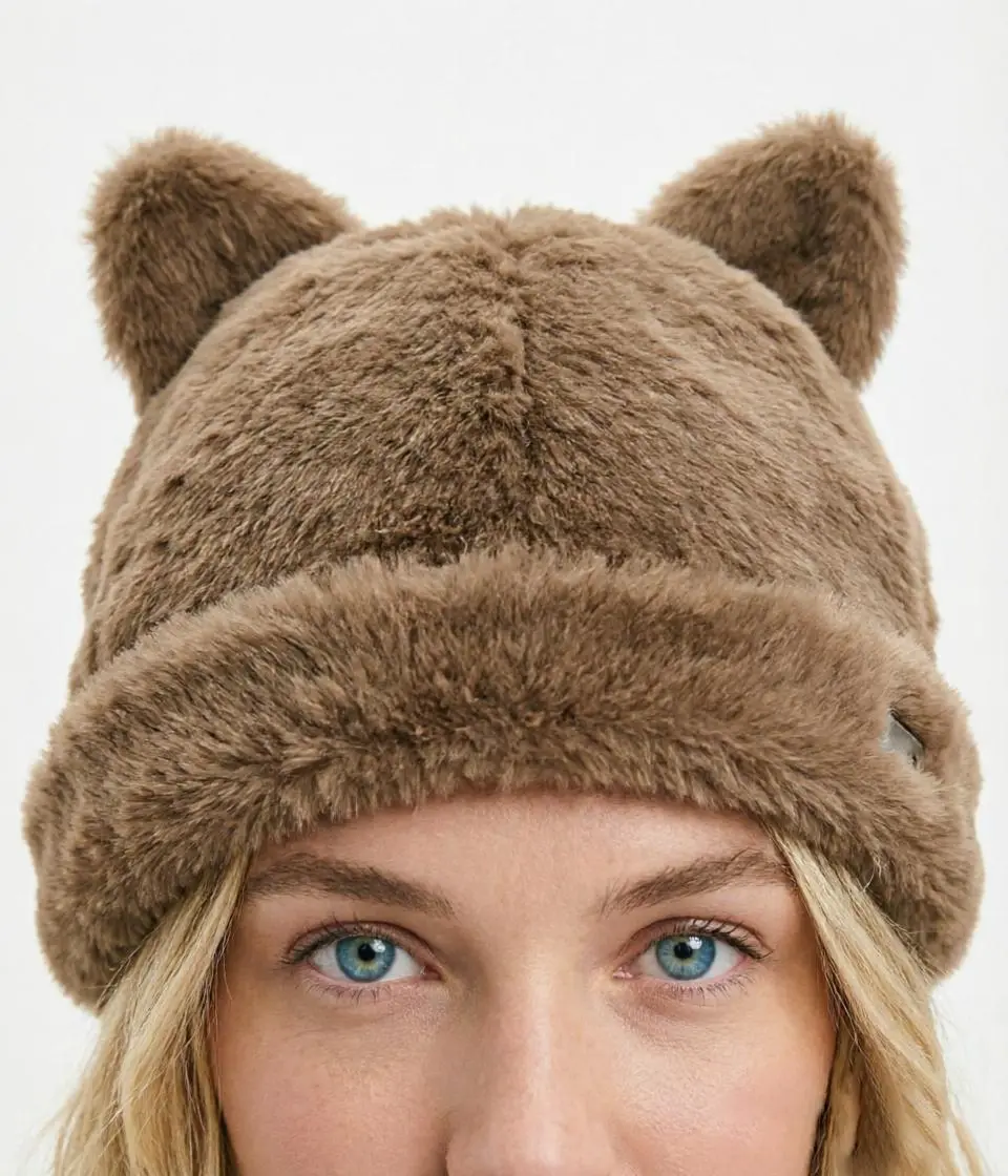 Cat-Ear Faux Plush Winter Hat – Trendy Custom Headwear Design