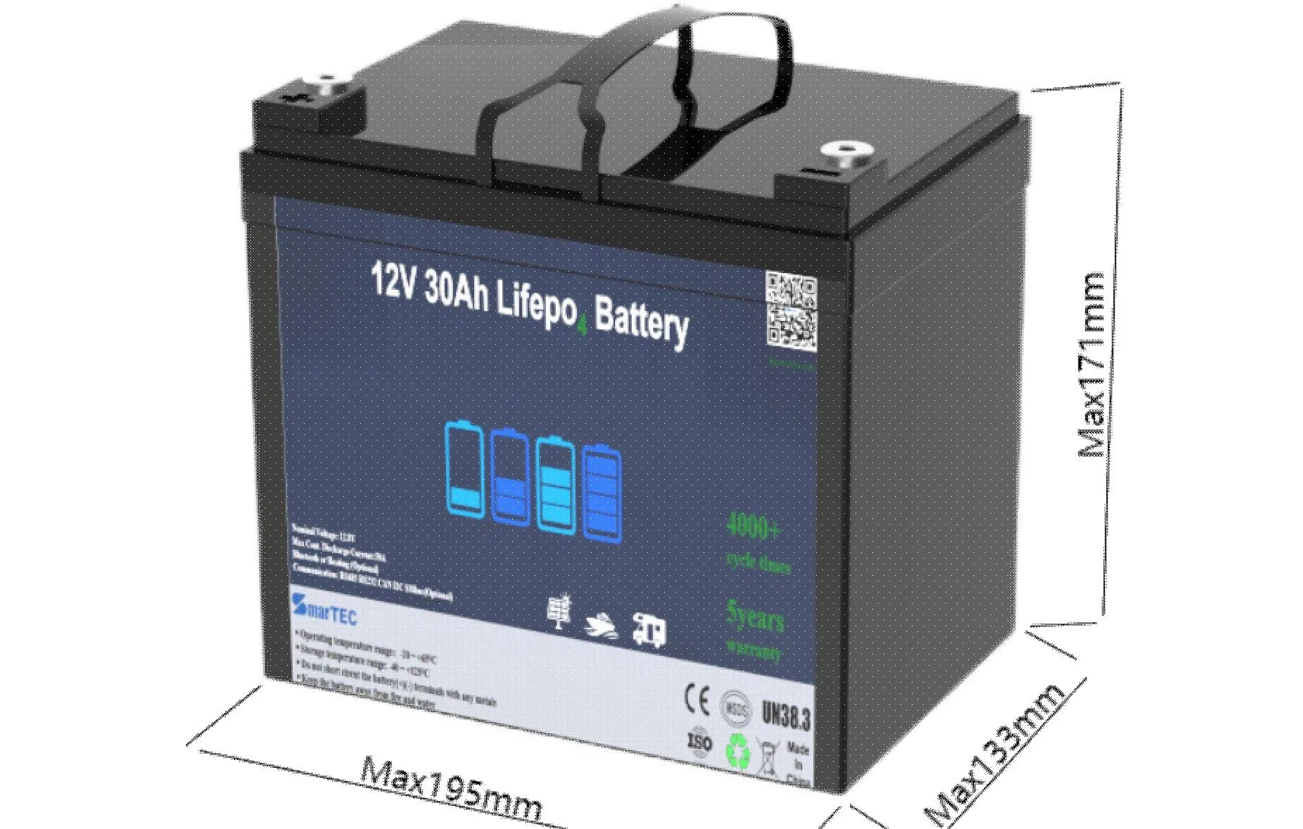 Customized 12V 30A Batteries 24V 36V 48V 20ah-250ah Lithium Ion Rechargeable LFP Battery Pack for Electric Motorcycle Medical Equipments Garden Tools Robotics