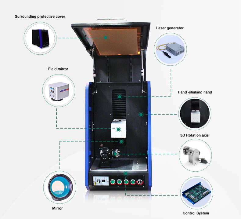 Enclosed 50W Small Jewelry Ring Bracelet Fiber Laser Marking and Engraving Machine with Rotary