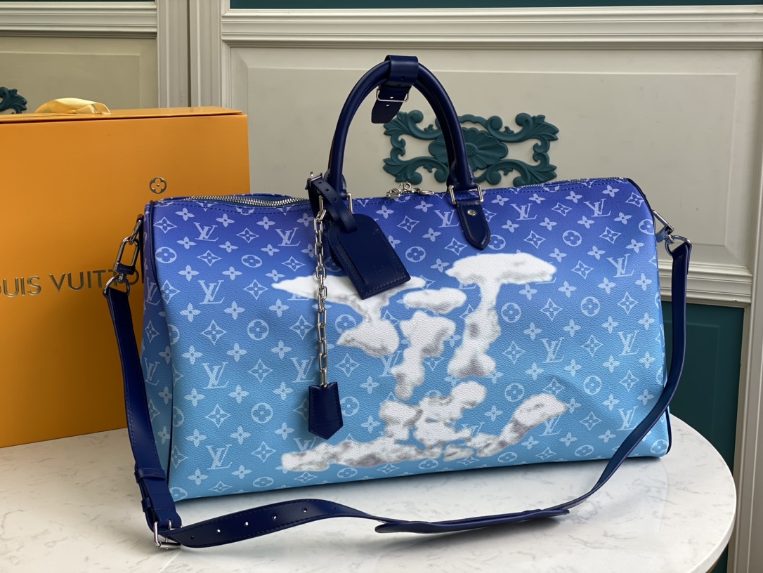 Famous LV Blue Sky White Cloud Travel Bag Keepall Bandouli ère 50 Travel Bag Factories, Service