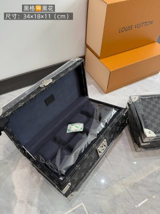 High-Quality 8-Slot LV Style Watch Box, Black Monogram/Checkerboard Hard Case Watch Organizer with Velvet Lining Manufacturer, Products