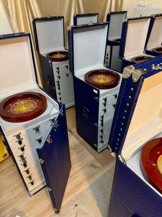 Famous LV-Style Monogram Roulette & Poker Trunk | Custom Gaming Storage Cabinet Manufacturers, Supplier