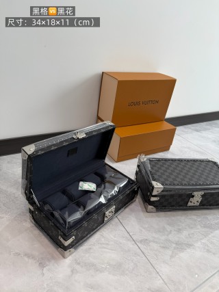 High-Quality 8-Slot LV Style Watch Box, Black Monogram/Checkerboard Hard Case Watch Organizer with Velvet Lining Manufacturer, Products