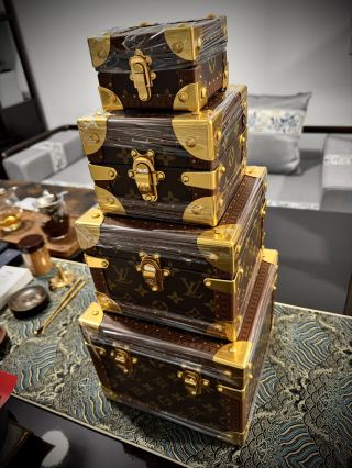 Famous 4pcs Stackable Mini Trunk Set | LV Style Nesting Russian Doll Jewelry Box, Luxury Home Decor for Elegant Collectors Factories, Products