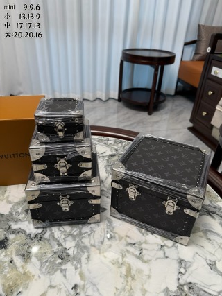 Best 4-in-1 LV Style Black Silver Monogram Hard Case Trunk Set, Nesting Jewelry/Watch Storage Box for Home Decor Suppliers, Exporter