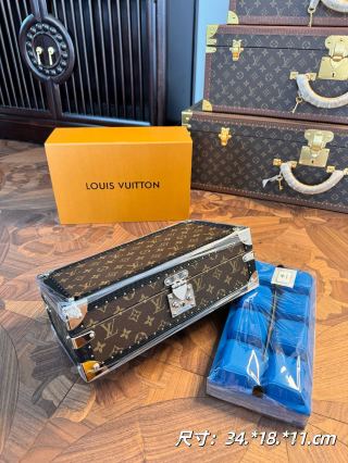 High-Quality 8-Slot LV Style Watch Box, Classic Monogram Hard Case Watch Organizer with Blue Velvet Lining Supplier, Exporter