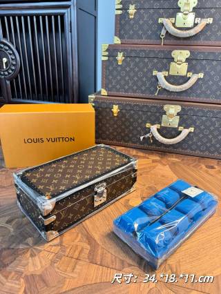 High-Quality 8-Slot LV Style Watch Box, Classic Monogram Hard Case Watch Organizer with Blue Velvet Lining Supplier, Exporter