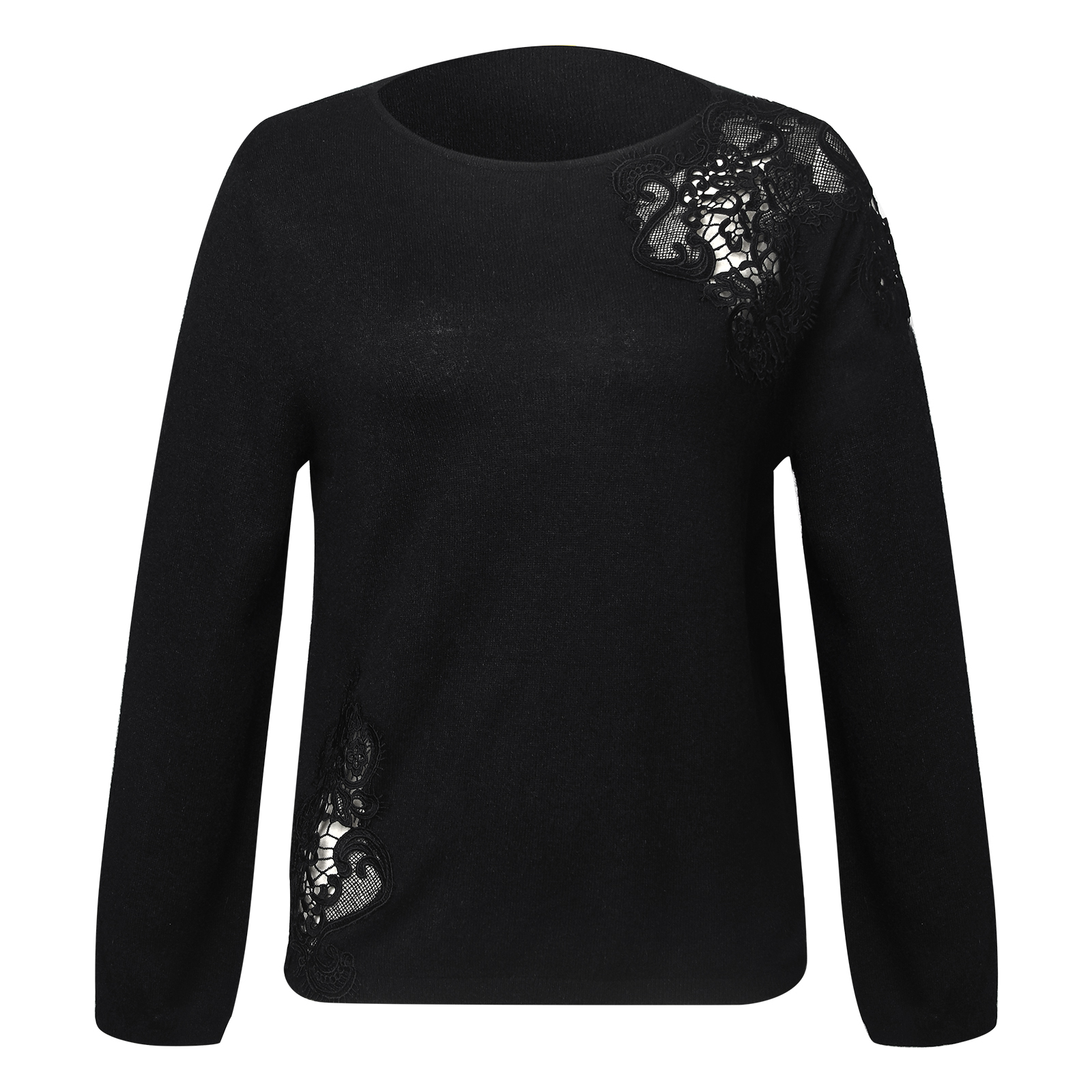Premium New Honssen Women 99% Silk Knitwear Fine Sequin Anti Static Lace Splicing at Shoulder &amp; Hem Elegant Long Sleeve Top