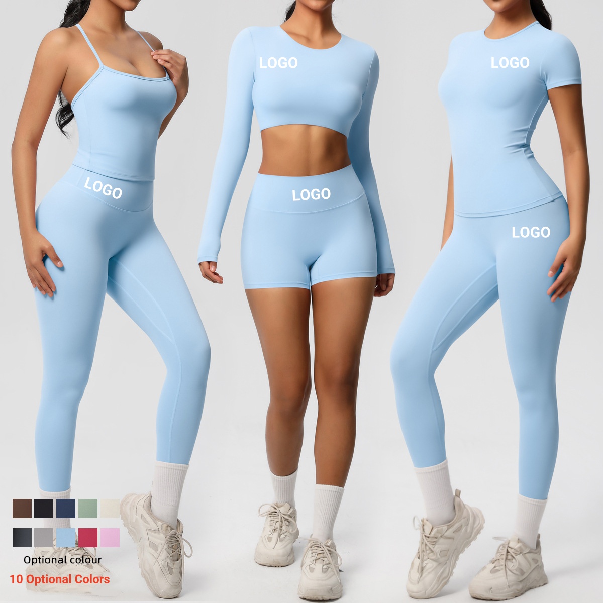 OEM ODM Breathable Nylon Activewear 6 Pieces Plain Tight Pants Workout Suits Slim Fit Womens Fitness Yoga Sets