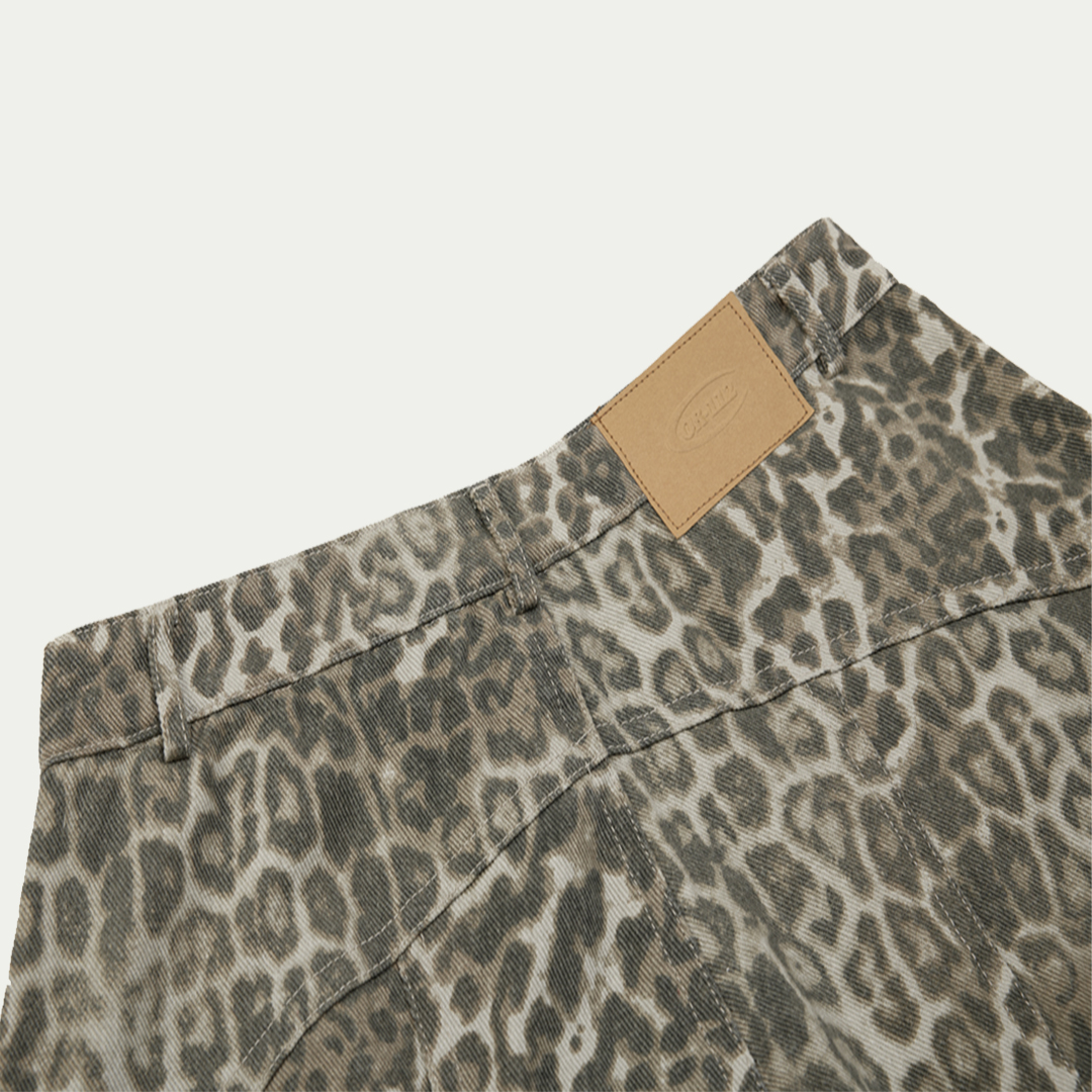 High Quality Original Design American Vintage Leopard Print Canvas Scimitar Pants Custom Men's Women's Streetwear Baggy Wide Leg