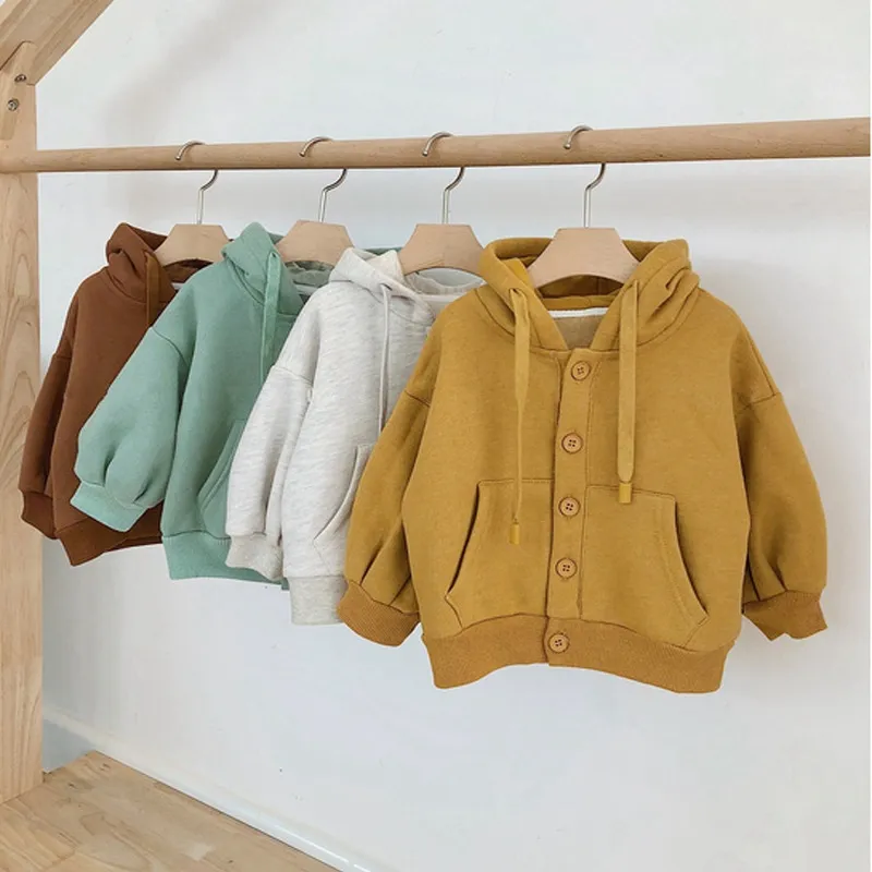 Casual Hooded Sweatshirt Tops Baby Kids Clothing Button up Sweats Pullover Esg16880