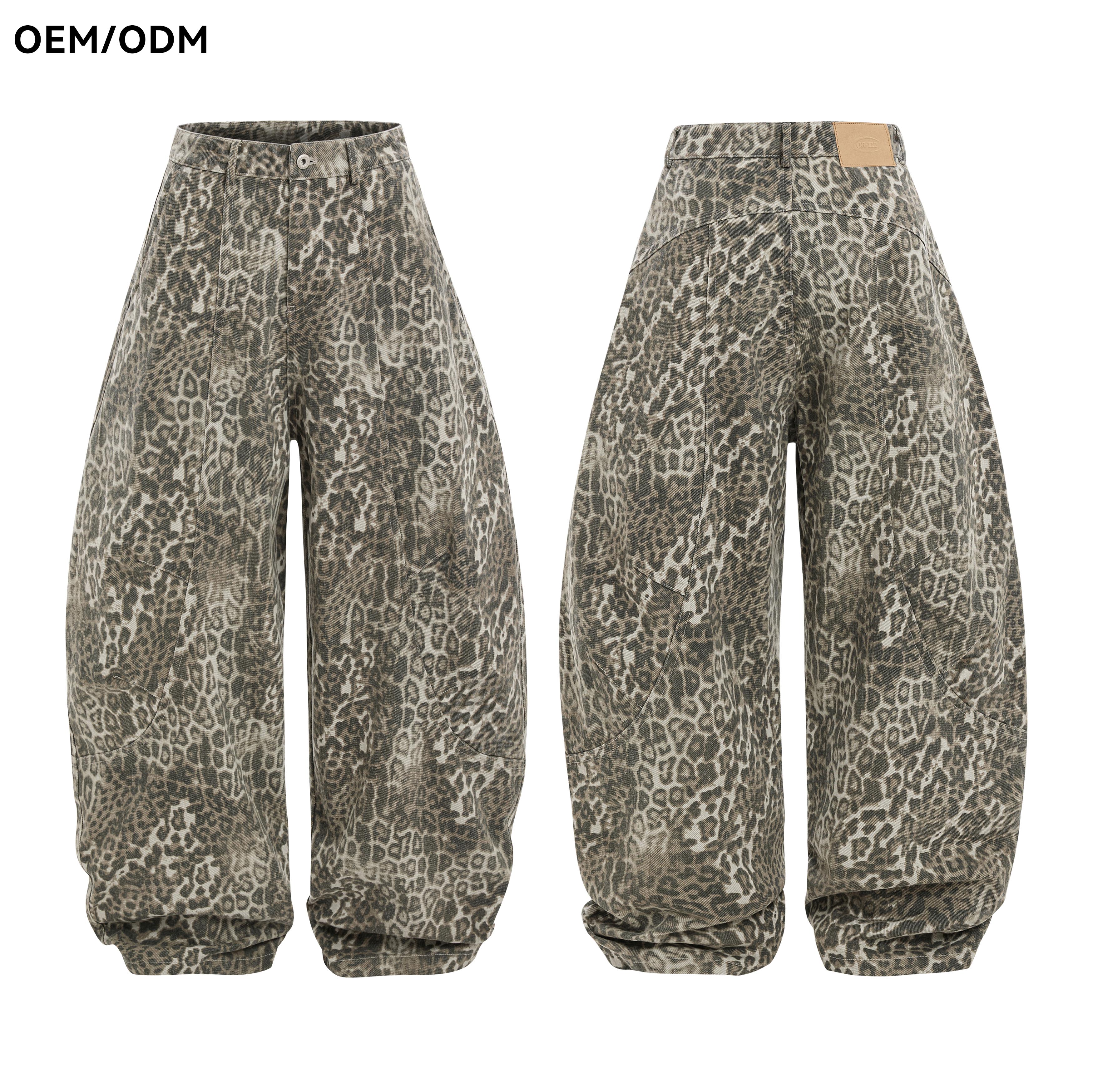 High Quality Original Design American Vintage Leopard Print Canvas Scimitar Pants Custom Men's Women's Streetwear Baggy Wide Leg