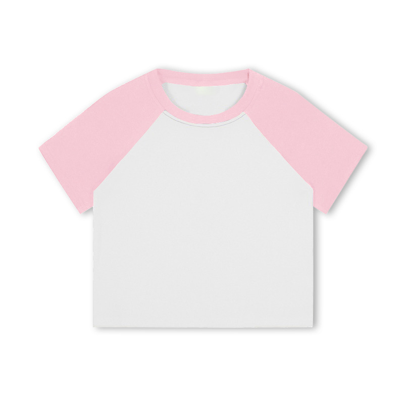 Custom Logo Raglan Sleeve Women's Cropped T-Shirts Contrast Short Sleeve Crop Tops Tees
