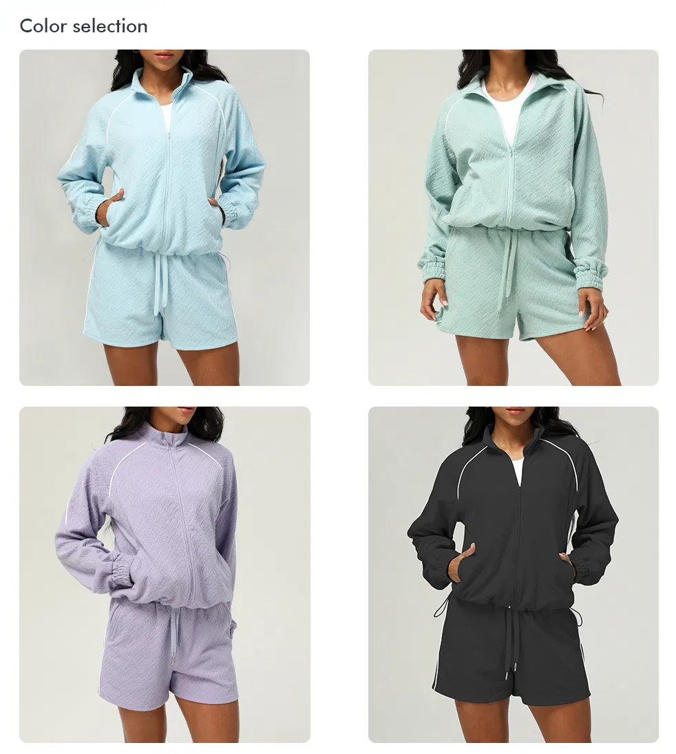 Women Yoga Wear Two-Piece Set Sports Suit Cardigan Sweatshirt Shorts Casual Clothing