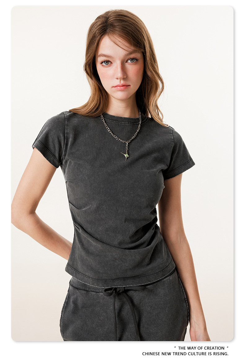 Custom logo Acid Cotton Elegant High-End Women's Summer Straight Skirt Set Heavy Industry Webbing Loose Tshirt
