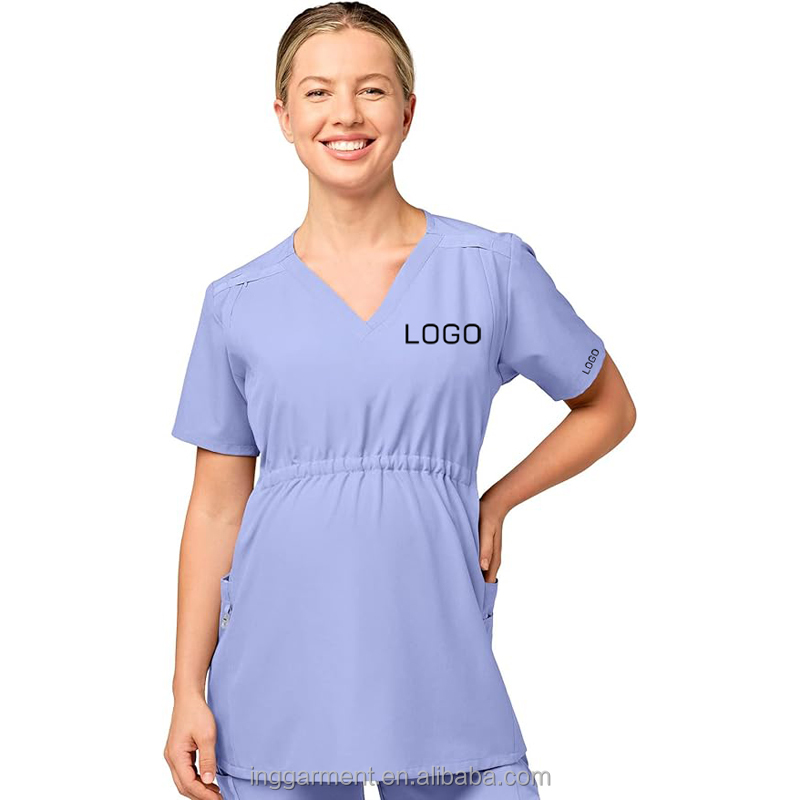 Custom Wholesale Women V-Neck Top Hospital Medical Nurse Maternity Scrubs Uniform Suit Set for Pregnant Women