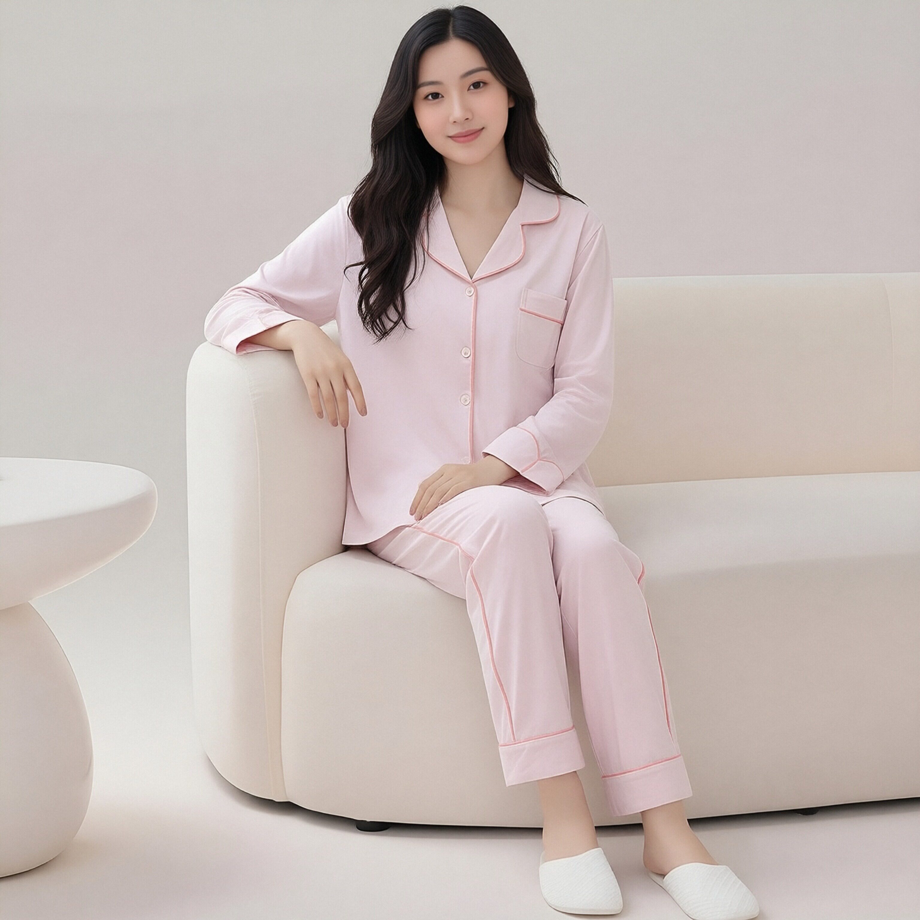Women's Pajamas Pure Cotton Breathable Spring Autumn New Long-sleeved Simple Cardigan Solid Color Casual Full Length Homewear
