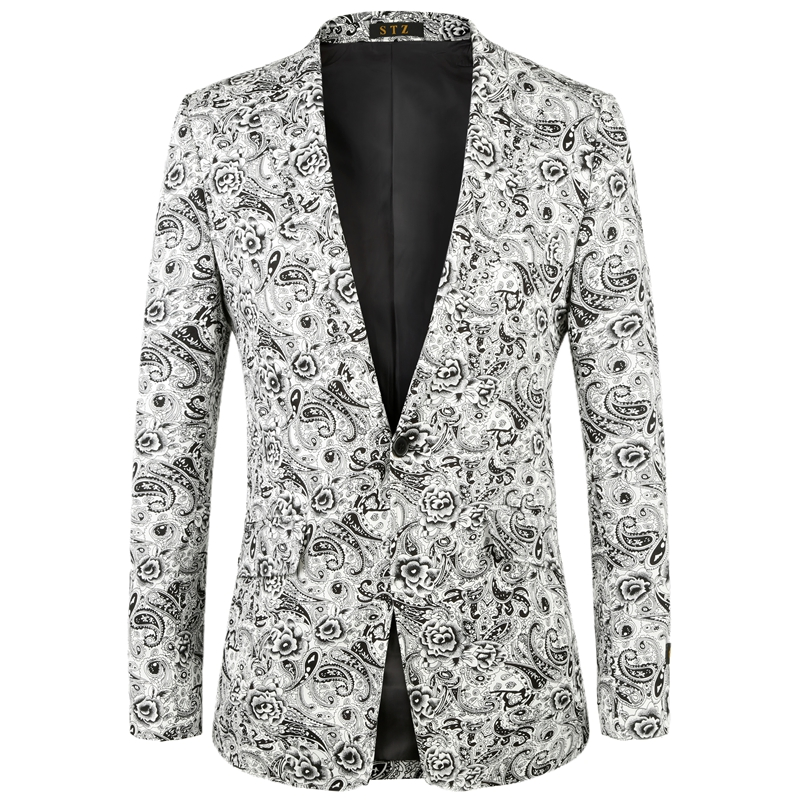 Tropical Palm Leaf Print Men's Linen Blend Summer Suit for Beach Wedding and Resort Wear Printed Suit