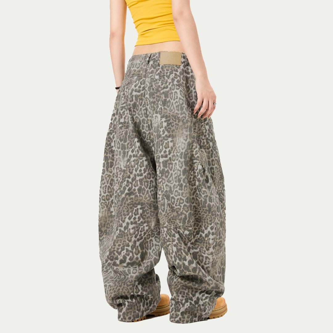 High Quality Original Design American Vintage Leopard Print Canvas Scimitar Pants Custom Men's Women's Streetwear Baggy Wide Leg