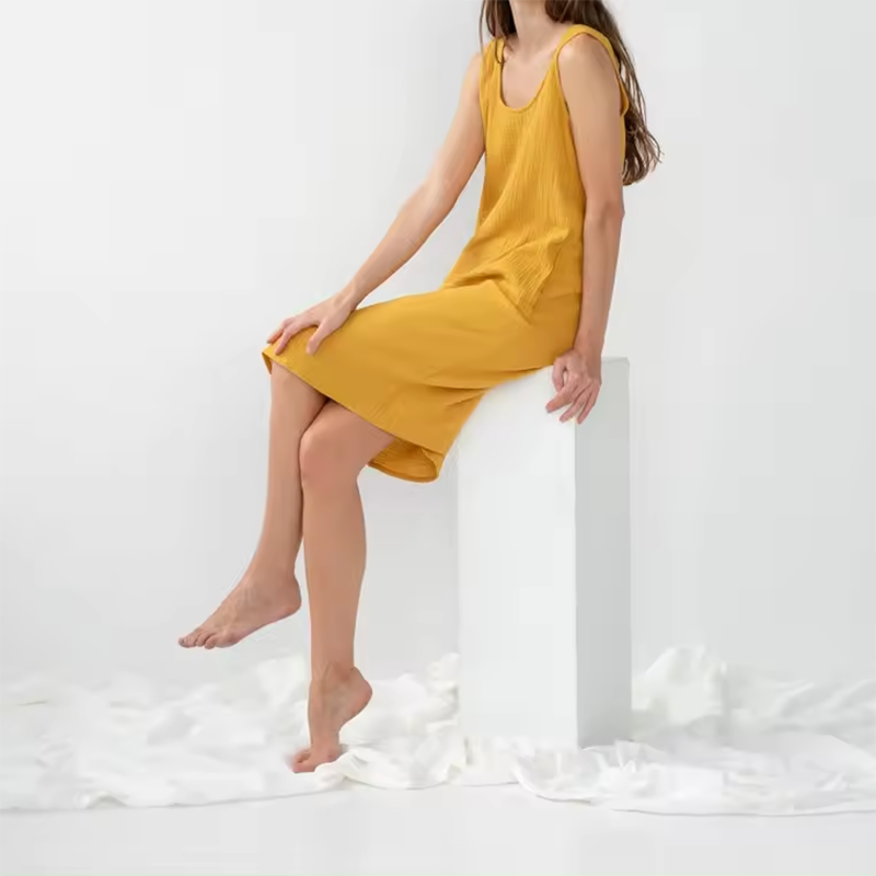 Straight Style 100% Organic Cotton Muslin Sleeveless Women Dress Summer Women's Clothing Maternity Pajama