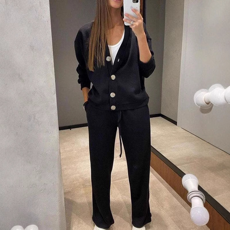 Autumn Season Casual Women's Set Fashionable Solid Color Sweatshirt and Loose Pants for Everyday Style