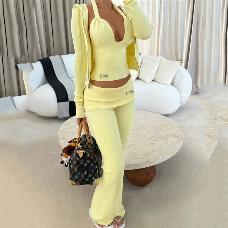 F5650 Custom Slim Fit Two Piece Set Women Clothing Crop Top Tracksuit Loungewear Set High Quality Zip up Hoodie Jacket Pants Set