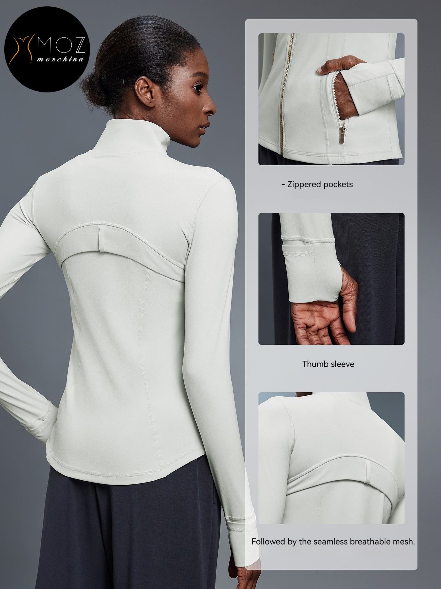 Women's Lightweight Stand Collar Yoga Jacket Golden Zip Outerwear for Running &amp; Fitness Soft &amp; Comfortable Lounge Coat Design