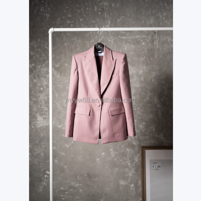Custom Wholesale Pink Pinstripe Women's Suit High Quality Striped Blazer Set Business Formal Office Wear Apparel OEM/ODM ForSale