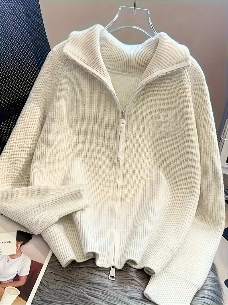 Korean-Style Women's Winter Sweater Coat with Turtleneck Double Zipper Raglan Sleeve Long Front Print Loose Top Knitted