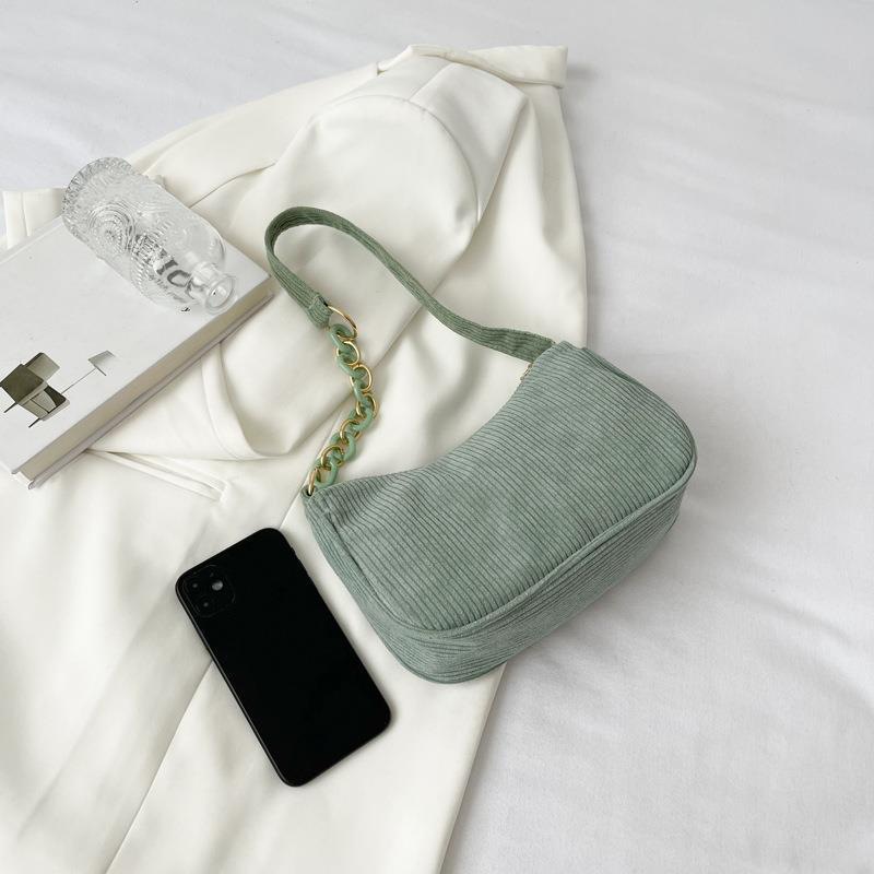 Wholesale Solid Color Simple Women's Handbags Casual Chain Crossbody Corduroy Striped Tote Bag