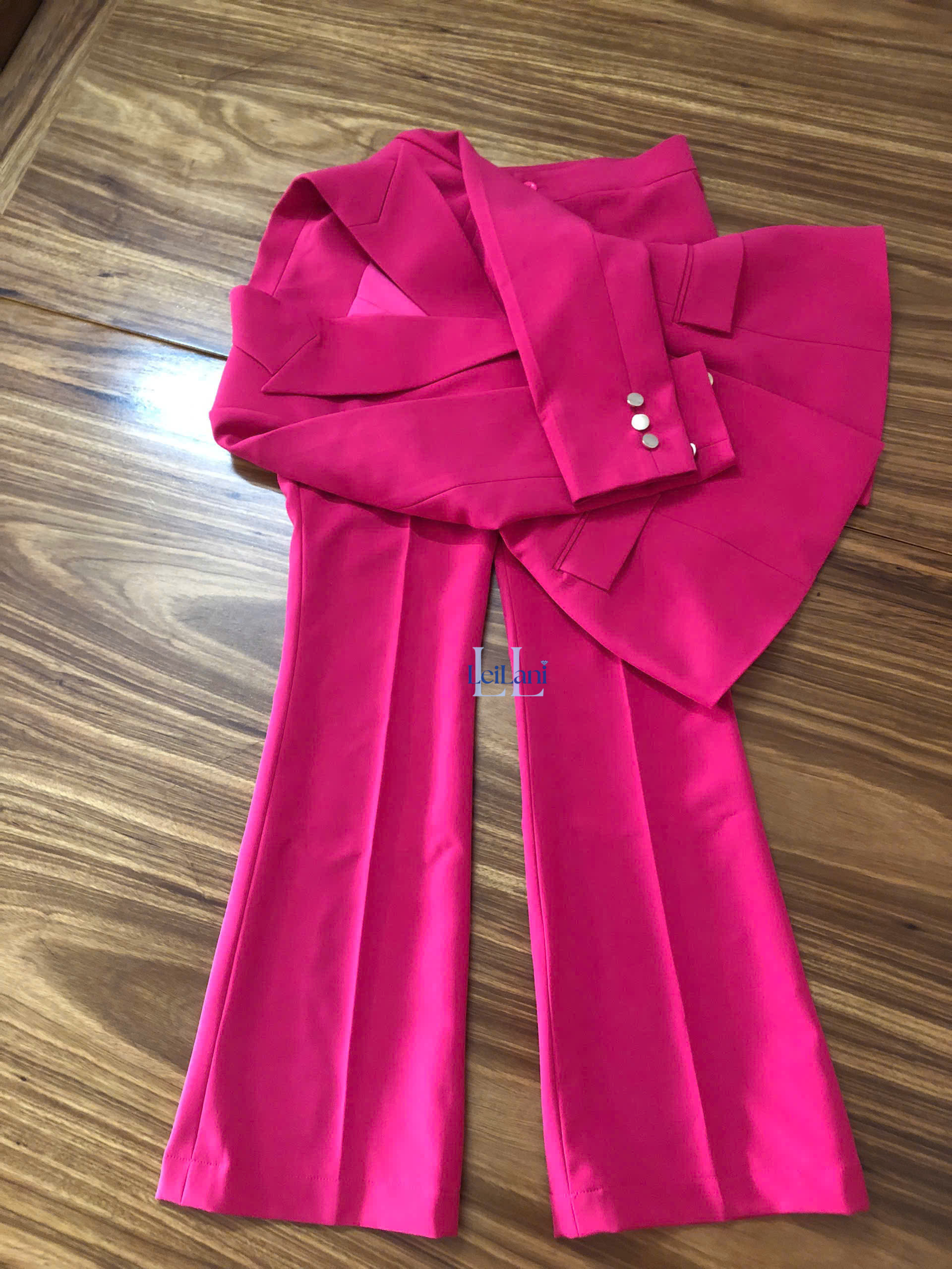 Women's Pink/White 2-Piece Long Office Suit Set Breathable Eco-Friendly Cotton Blend Blazer Pants Formal Wear Appliques Regular