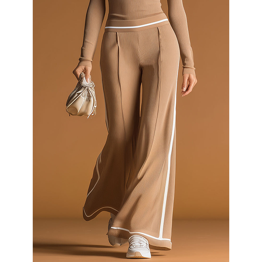 Women's New Fashion Casual Solid Color Knitted Long Sleeve Sweater Pants Winter Fashion Sets for Women's Wholesale Autumn Season